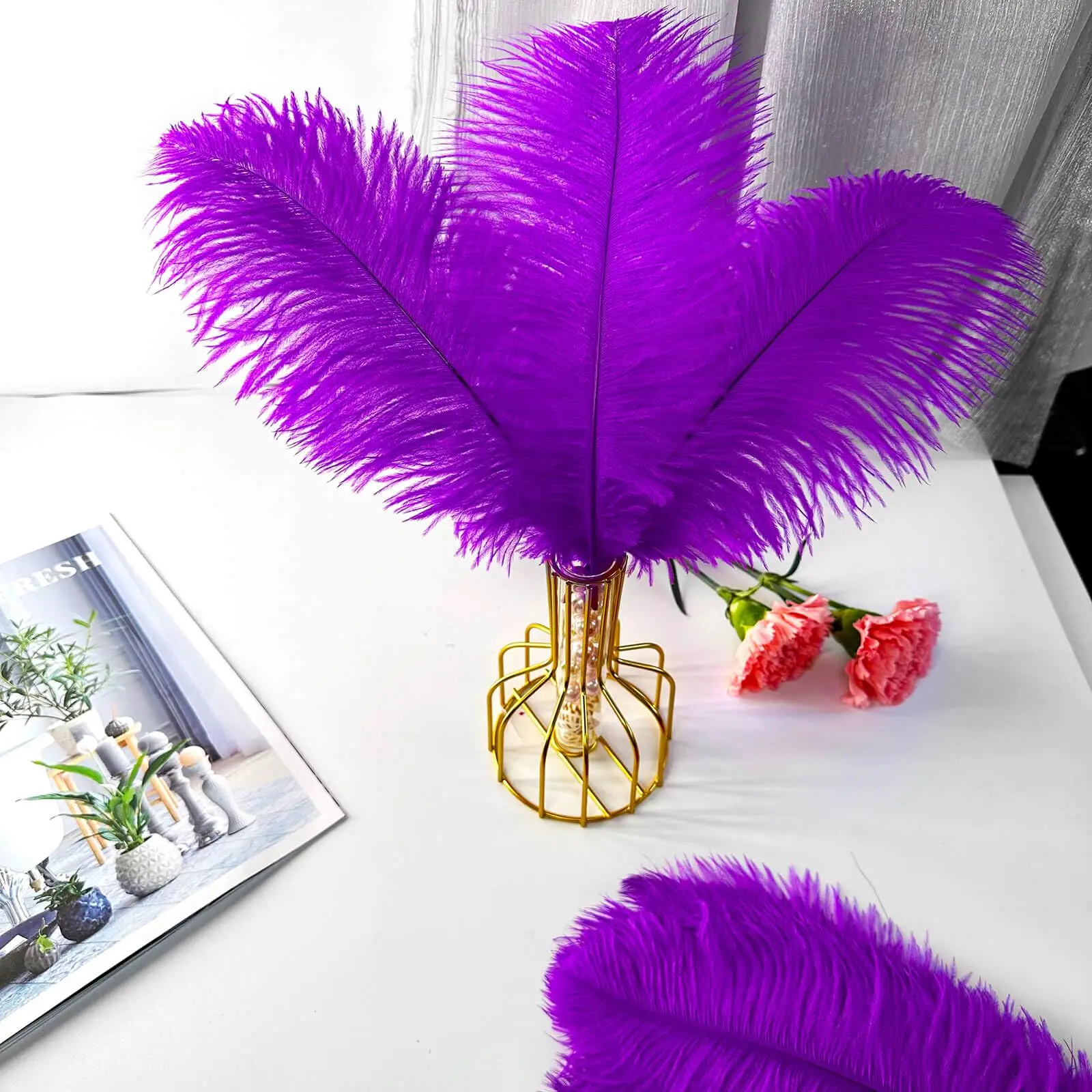 Pena de avestruz roxa 30-35cm, penas macias e fofas para decoração de festa de casamento, arranjo de flores diy, artesanato de festival