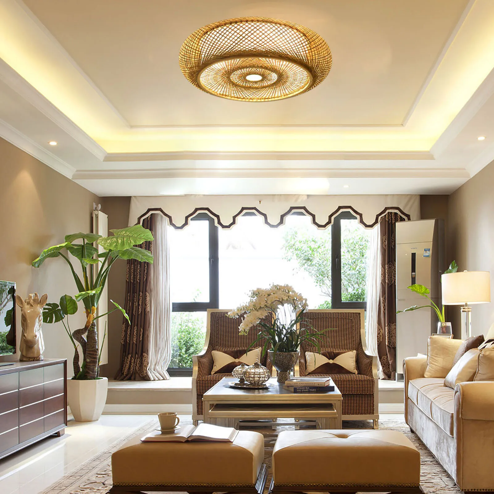 Lámpara de Techo LED de Bambú Tejido de 50 cm, 110 V, Bombilla E26 No Incluida