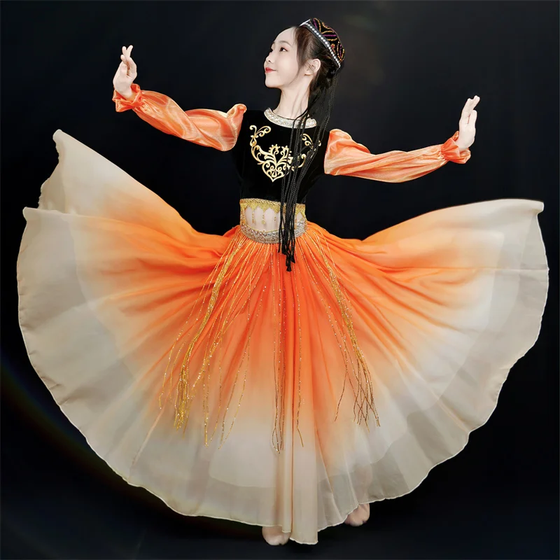 

Children's Xinjiang Dance Costumes Girls Uyghur Swinging Skirts Minority Style