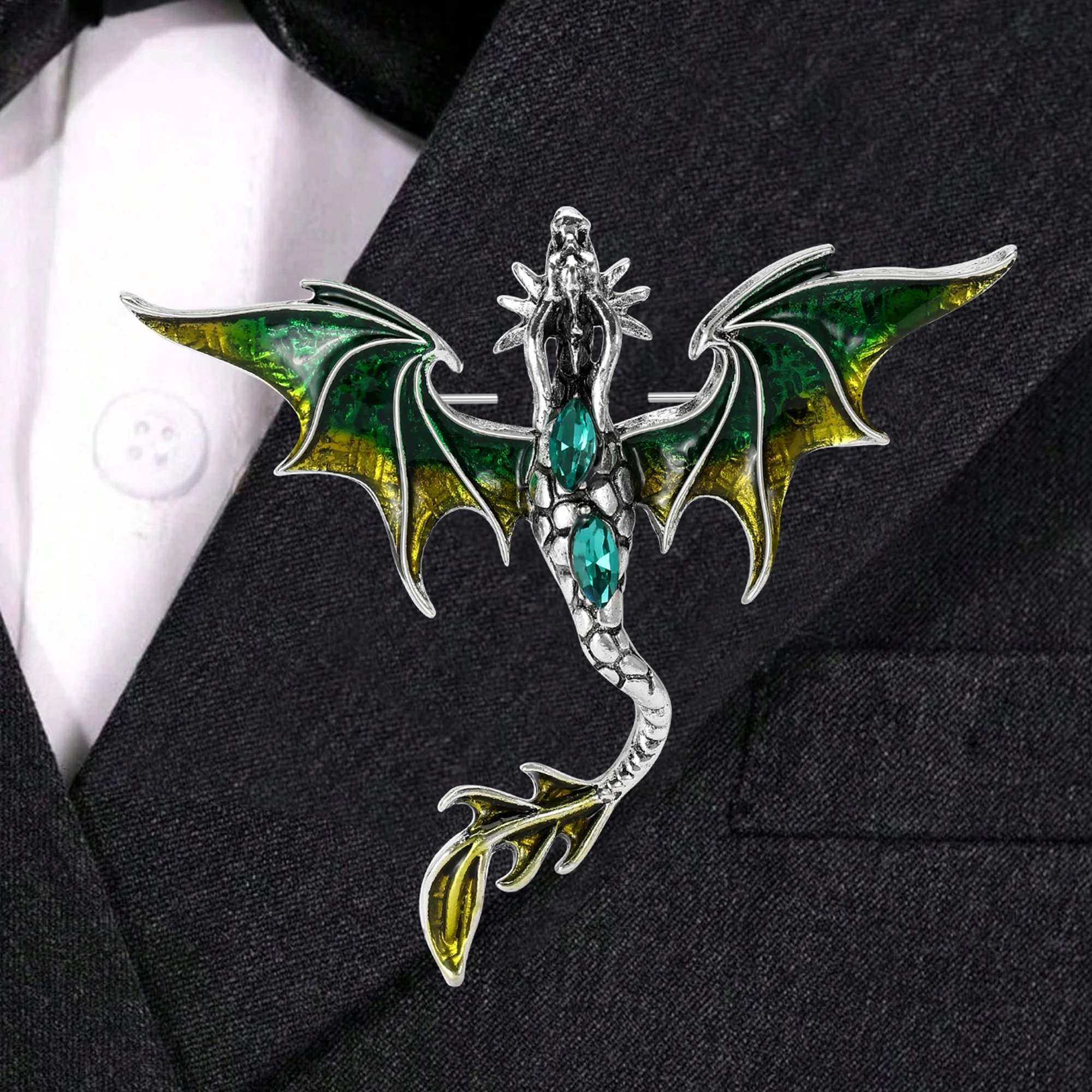 Enamel Dragon Pins for Women Rhinestone Flying Dragons Brooches Office Party Friend Gifts Jewelry Accessories