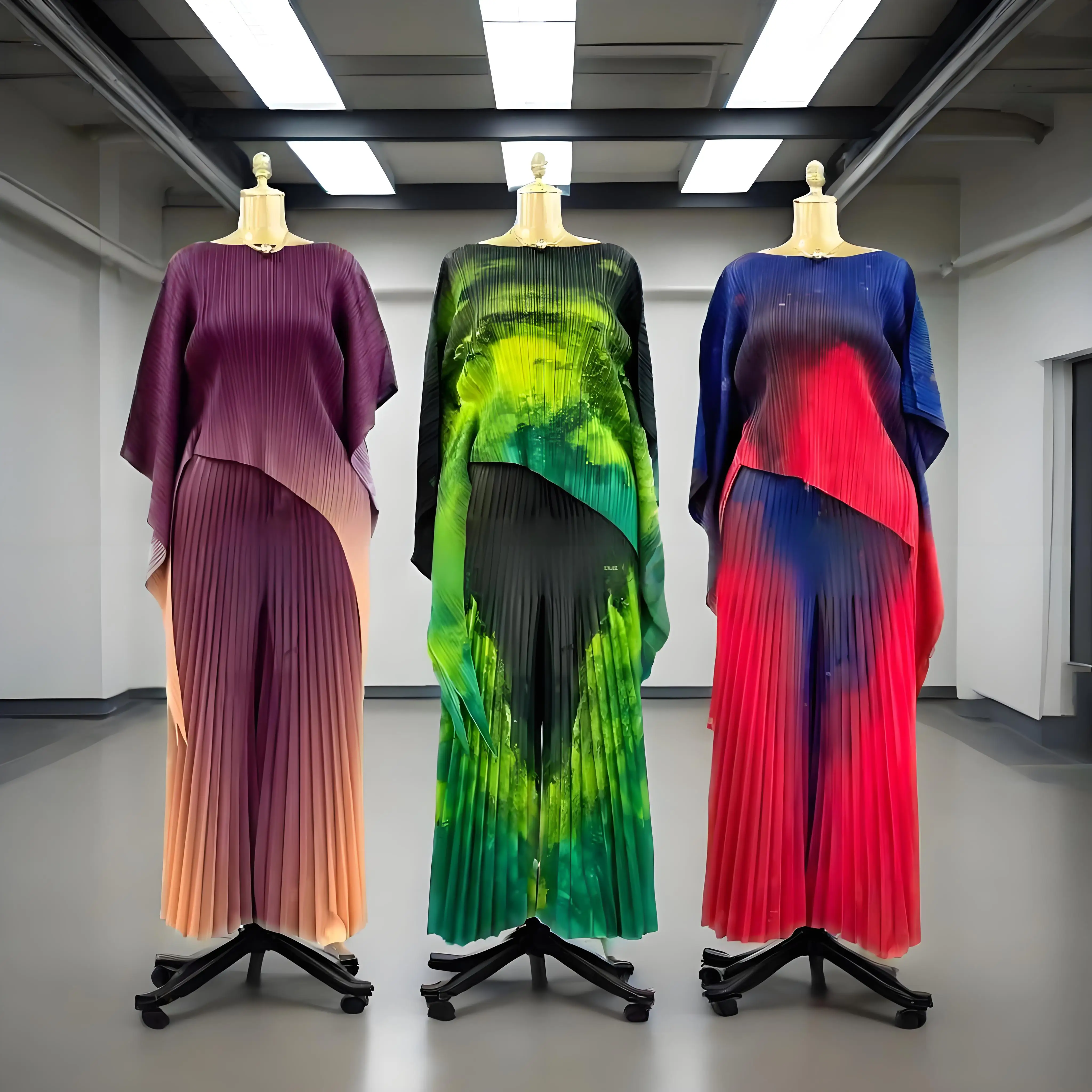 

Miyake's New Tie-dye Print Irregular Fashion Top Pleated Wide-leg Pants Two-piece Suit Pleated Large-size Women's Clothing