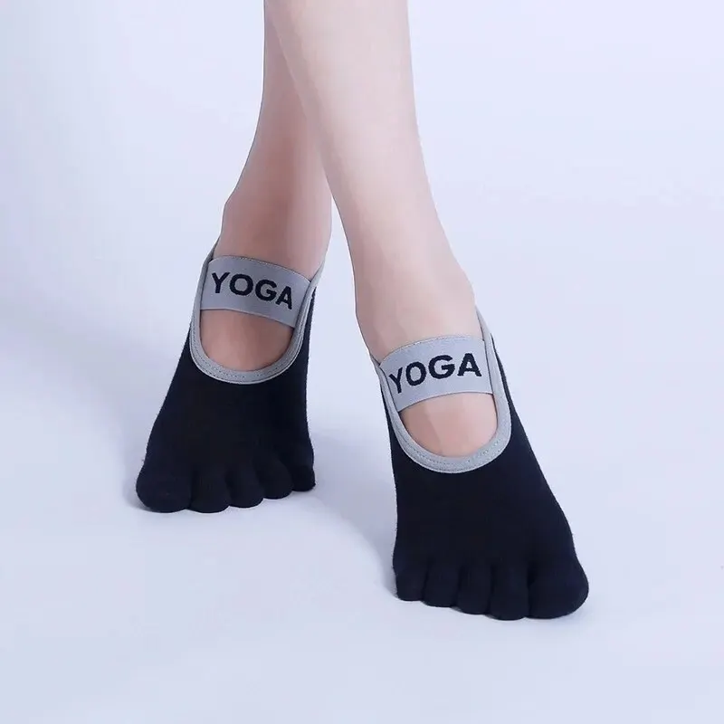 Women Yoga Socks Five Toe Silicone Non-Slip Pilates Socks Breathable Bandage Ballet Dance Ladies Fitness Sports Cotton Socks