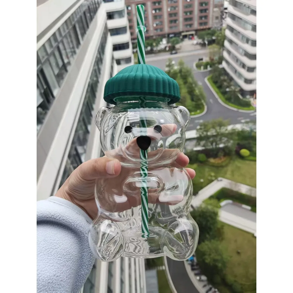 2025 nouvelle Taza de Oso Lindo, ustensiles durables et pratiques pour café, bière, vin et boissons à Cocktail, tasse en verre de paille d'ours mignon
