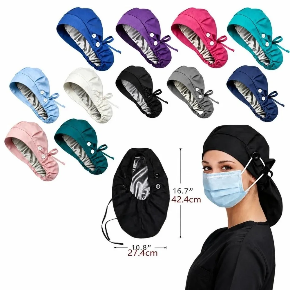 New Oversized Scrub Cap Elastic Satin Lining Surgical Hat Comfortable Fit Breathable Matte Fabric Cap For Doctor