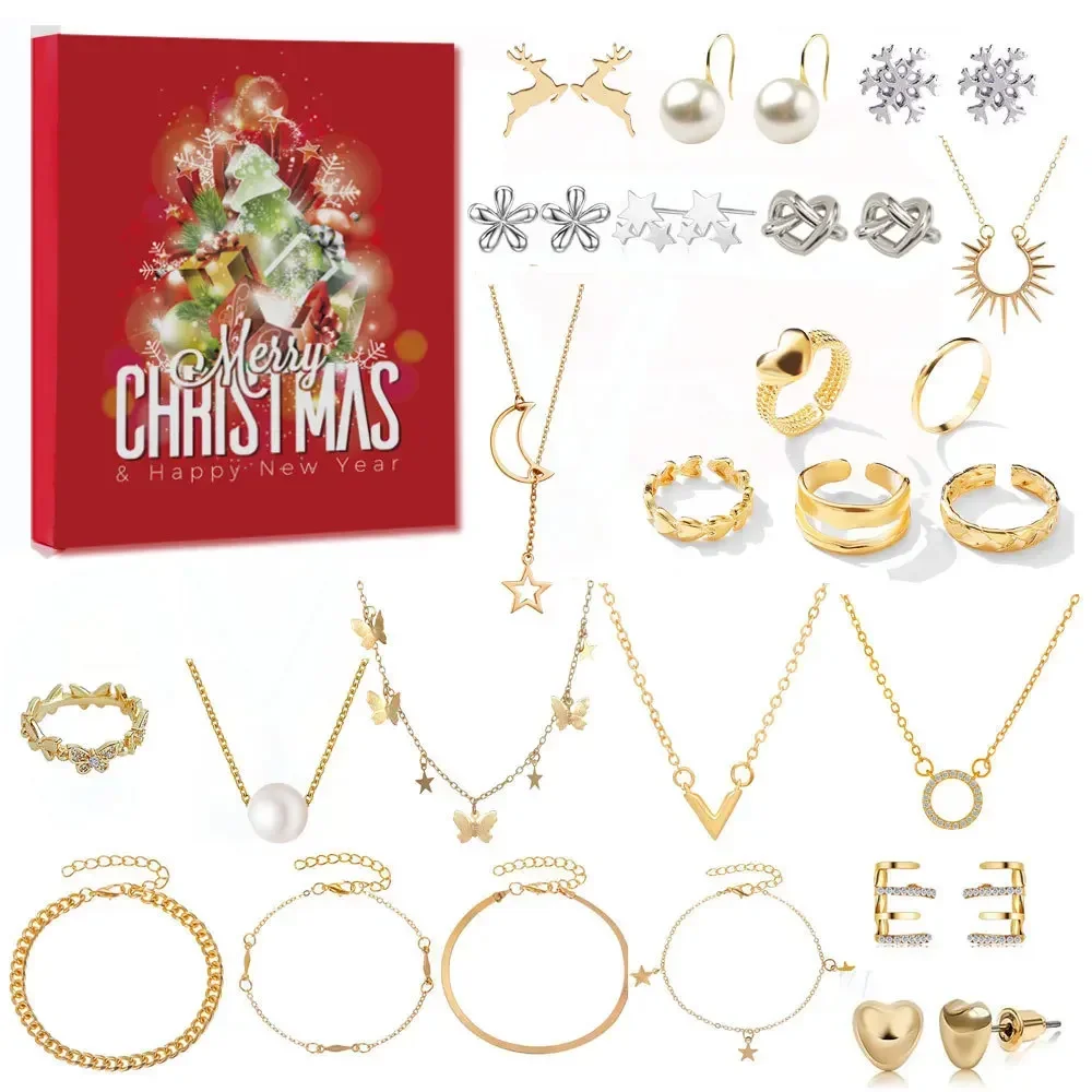 Jewellery Chirstmas Advent Calendar for Women 24 Day Surprises with Necklace Earrings Rings Bracelets Anklet Jewelry Calendar