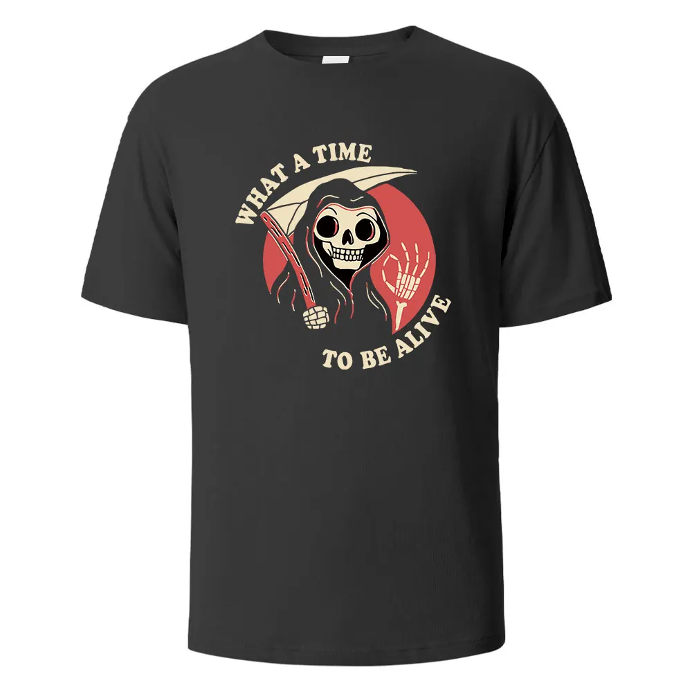 

Men's Printed T-shirt What A Time To Be Alive Hip-Hop Shirt For Men Wowen 100% Cotton Breathable Short-Sleeved Basic Tops TeesZQ