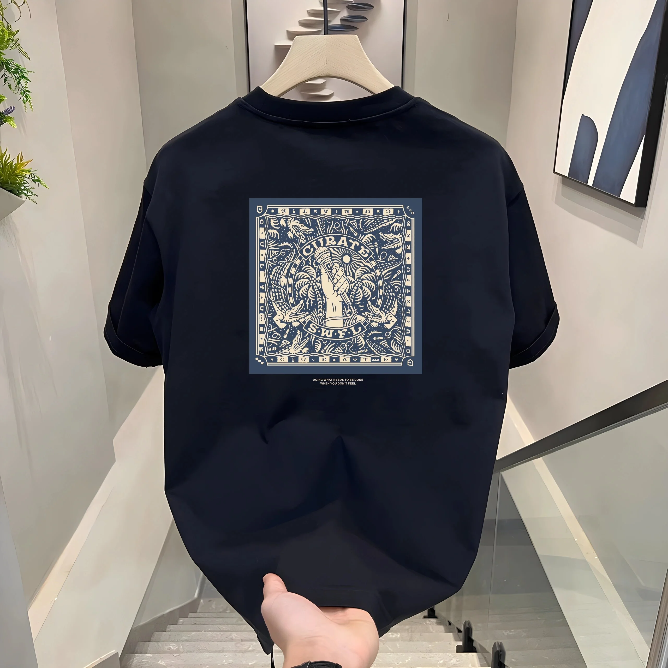 

Мужская хлопковая футболка American Style с коротким рукавом, свободного кроя, с принтом, повседневная, летняя, модная, с защитой от солнца, тонкая, прохладная, с круглым вырезом