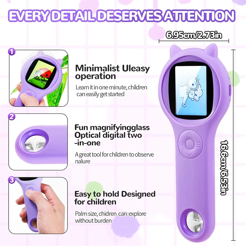 1pc500x microscópio digital portátil para crianças com 8 luzes led ferramenta científica portátil para aprendizagem de exploração biológica ao ar livre