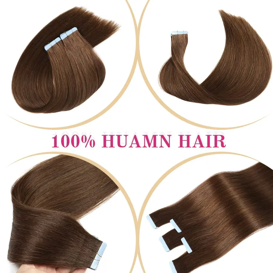 Tape in Extensions Human Hair #4 Medium Brown 100% human hair 16-26inch 20pcs Straight Tape in Human Hair Extensions