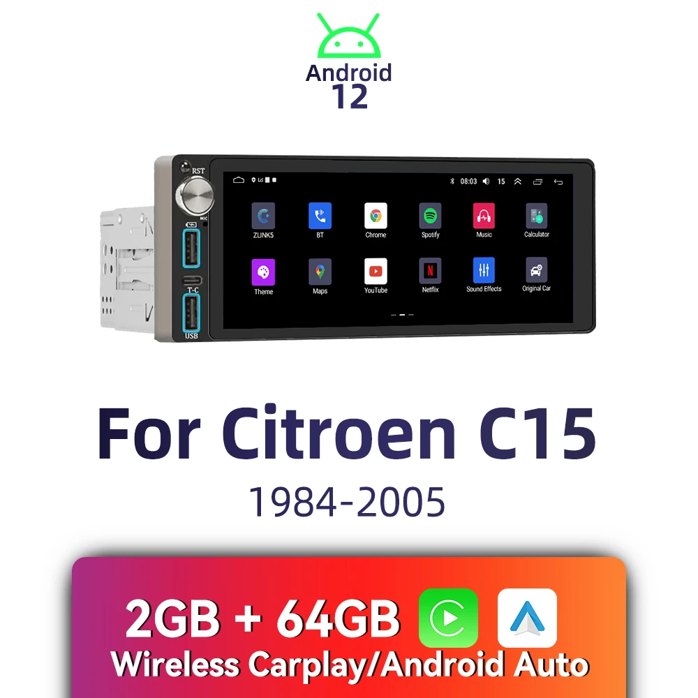 

6,86 "экран 1 Din Android автомобильное мультимедийное радио CarPlay GPS WiFi для Citroen C15 1984-2005 стерео головное устройство