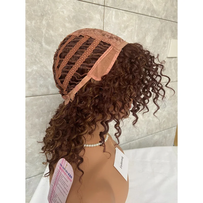 Afro Kinky CurlyAuburn Mix Brown Synthetic Hair Wig Women Soft Natural Daily Use