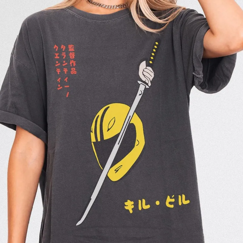Bill Movie Art Pattern T-shirt Retro Samurai Sword Japanese Movie Women's T-shirt Y2K Retro Street Unisex Casual Fashion T-shirt