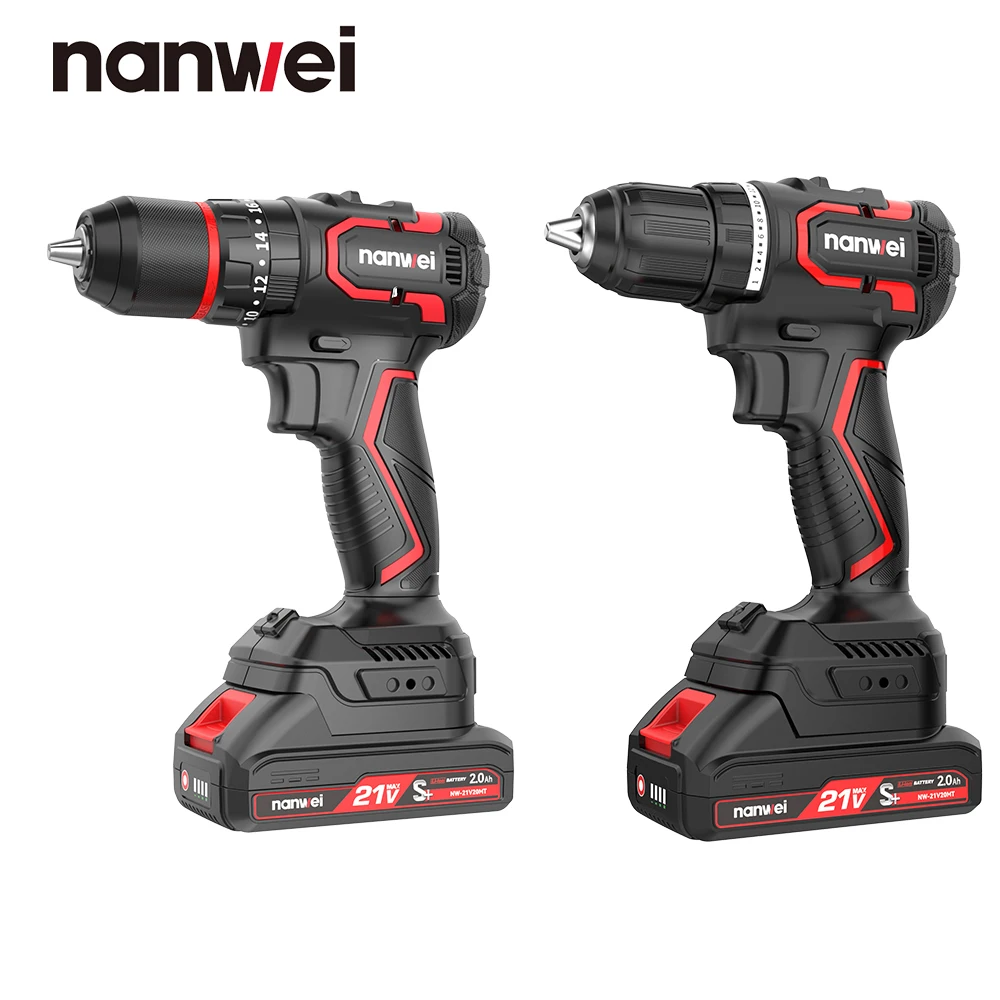 NANWEI Brushless lithium 21V cordless drill Cordless tool Two-speed adjustment Impact adjustment Can be used for drilling Screwi