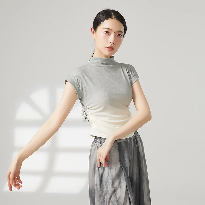 Одежда для современных танцев, женская летняя одежда 2024, топы с короткими рукавами и постепенным изменением, тренировочная одежда, тренировочная одежда для тела