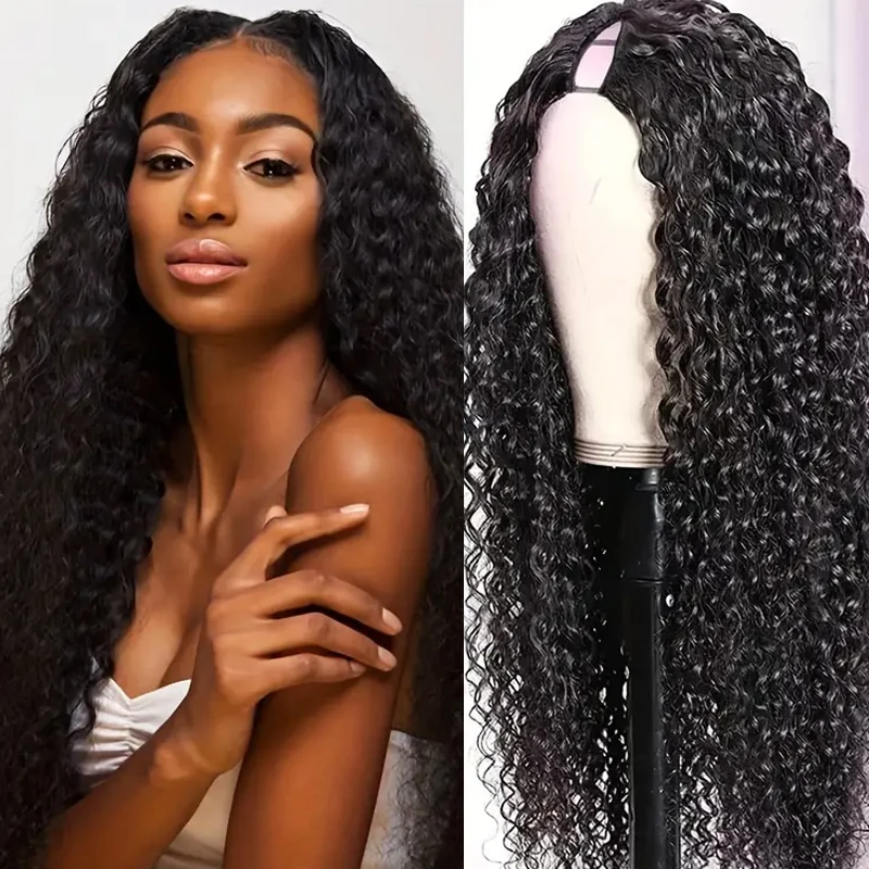 

Натуральный цвет, V-образная часть, без клея, кудрявый, полностью машинный, без вырезов, улучшенный парик из натуральных человеческих волос, плотность 220%, парики из бразильских волос Remy