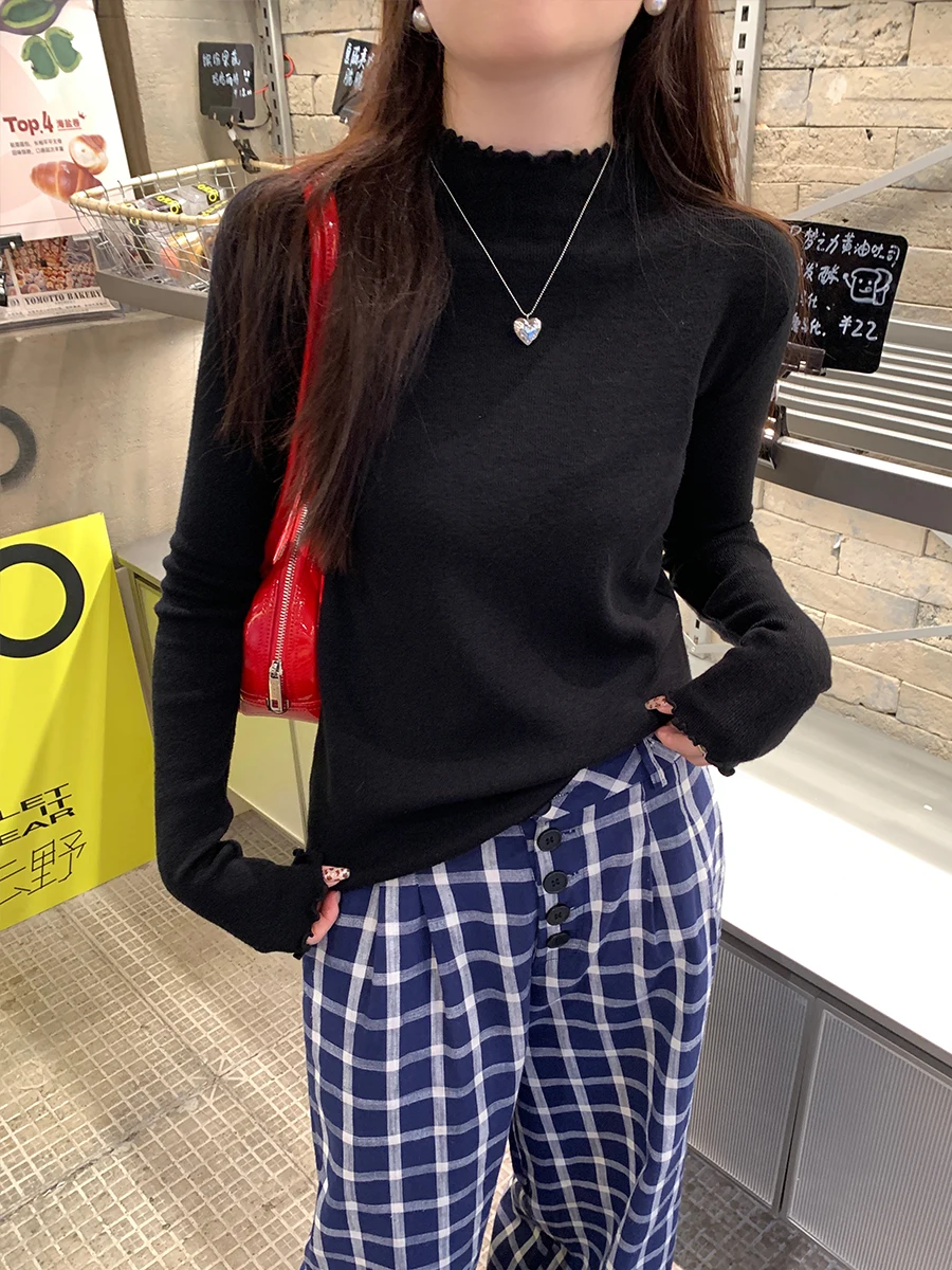 AOSSVIAO maglione dolcevita morbido di alta qualità autunno inverno maglione volant pullover donna 2025 maglione donna basic sottile maglione