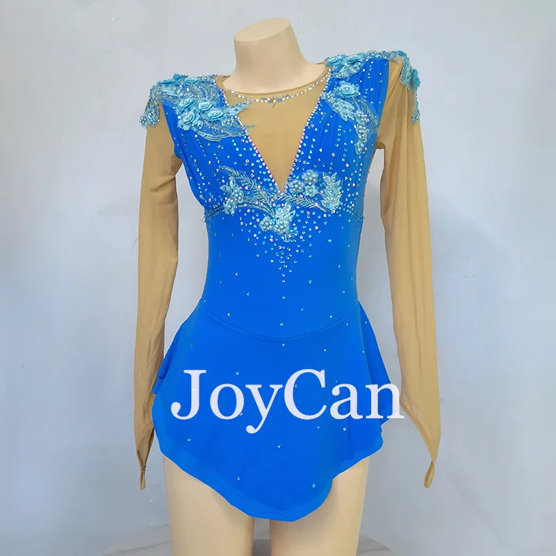 

JoyCan Ice Figure Skating Dress Girls Blue Spandex Stretchy Competition Dance Wear Customized