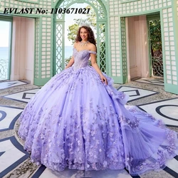 EVLAST Customized Purple Quinceanera Dress Ball Gown Off Shoulder 3D Lace Applique Beading Corset Sweet 16 Party Gown SQ274