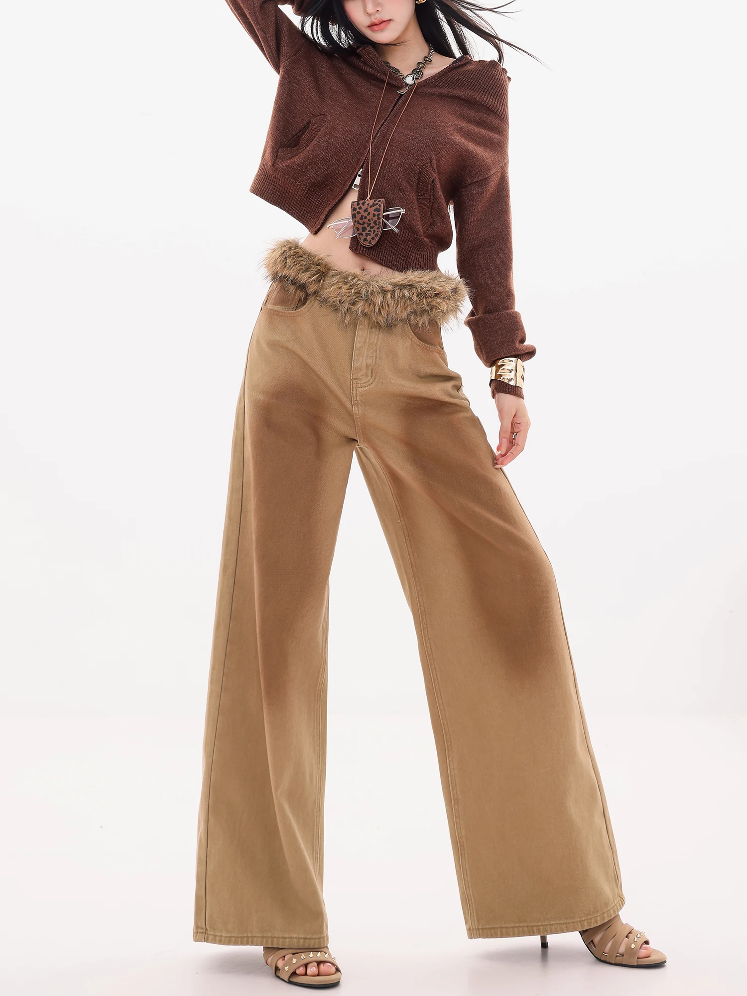 

Джинсы Waed adient женские осенне-зимние свободные прямые широкие брюки с высокой талией на молнии в винтажном стиле