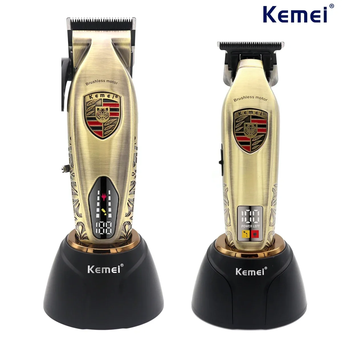 

Kemei KM-2230 2236 Brushless Motor Professional Hair Clipper Kit for Men Full Metal with Seat Charger LCD Hair Cutting Machine