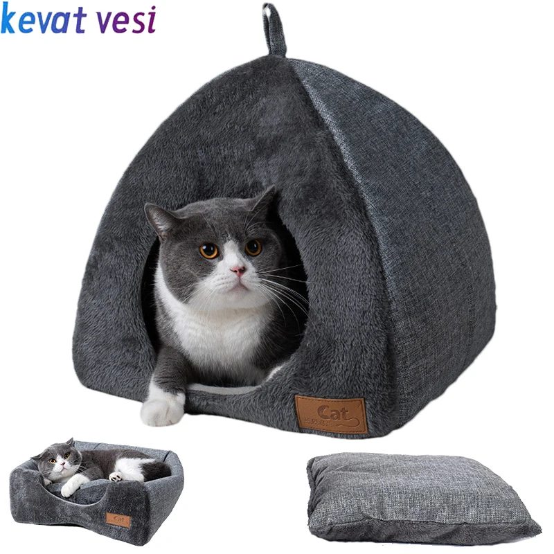 Winter Warm Cat Bed Comfortable Foldable Cat\'s House Plush Pet Soft Bed Sofa for Small Medium Dogs Cats Puppy Sleep Cushion Nest