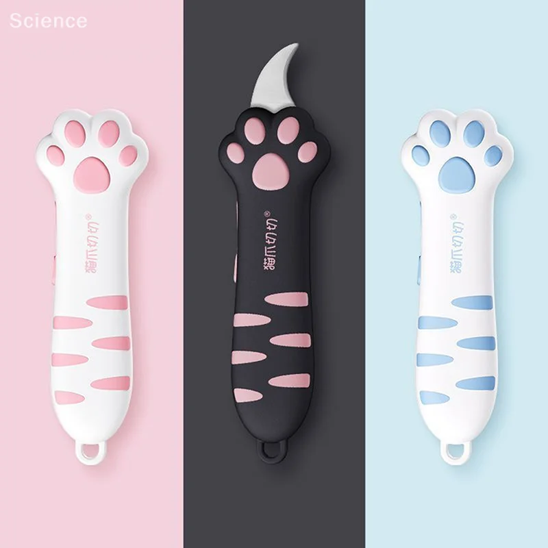 لطيف القط باو سكين صندوق القاطع القط مخلب تصميم صندوق ورقة سكين قابل للسحب القط خدش سكين كرتون شريط عزل القاطع