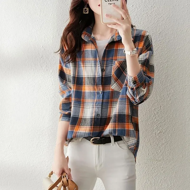 Elegant Fashion Harajuku Slim Fit Female Clothes Loose Casual All Match Tops Lattice Korean Version Long Sleeve Women Shirt