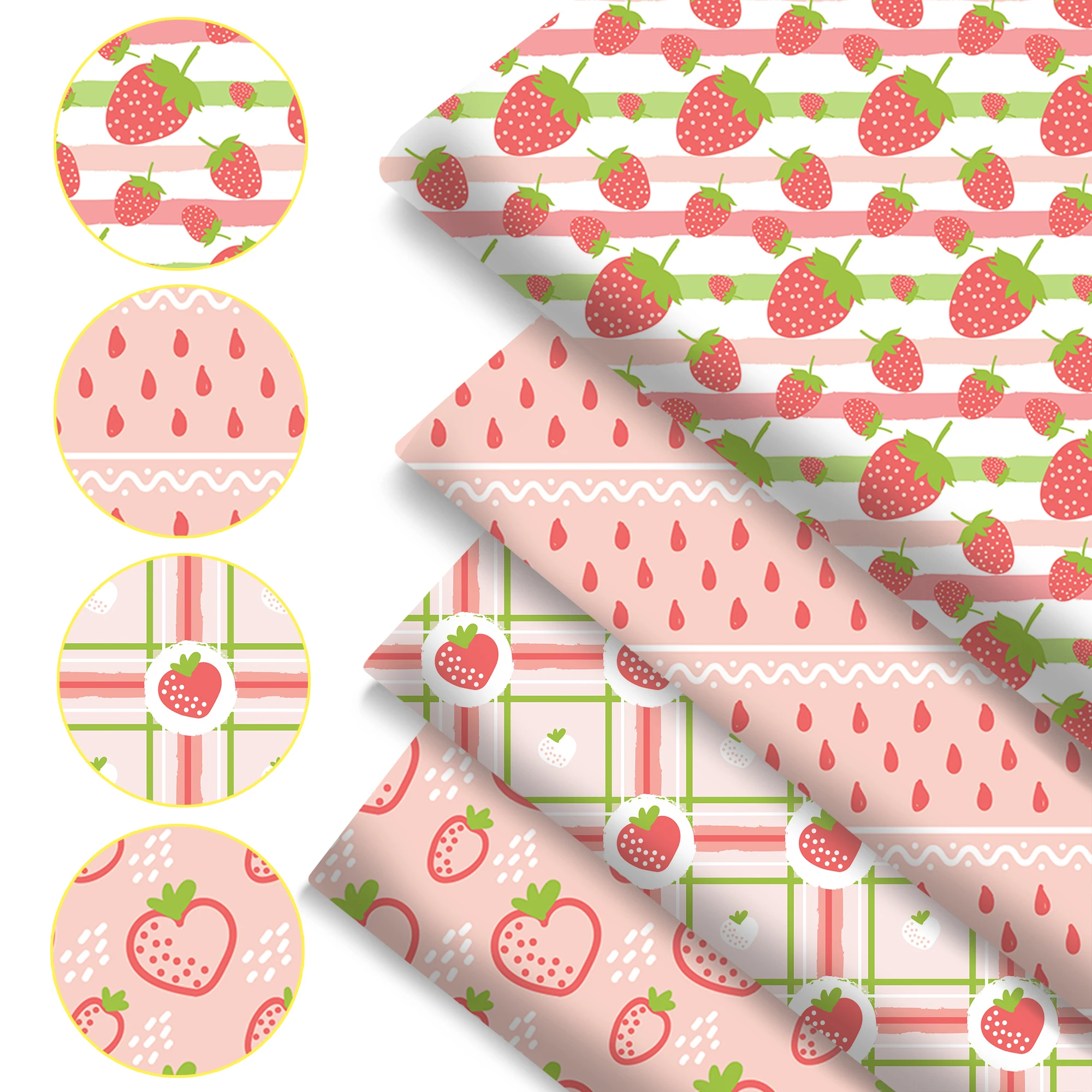 Pre-cut 4pcs/set Strawberry Print Fabric Plaid Packs17.7*19.7In/7.87*.87in Polyester Patchwork, Suitable