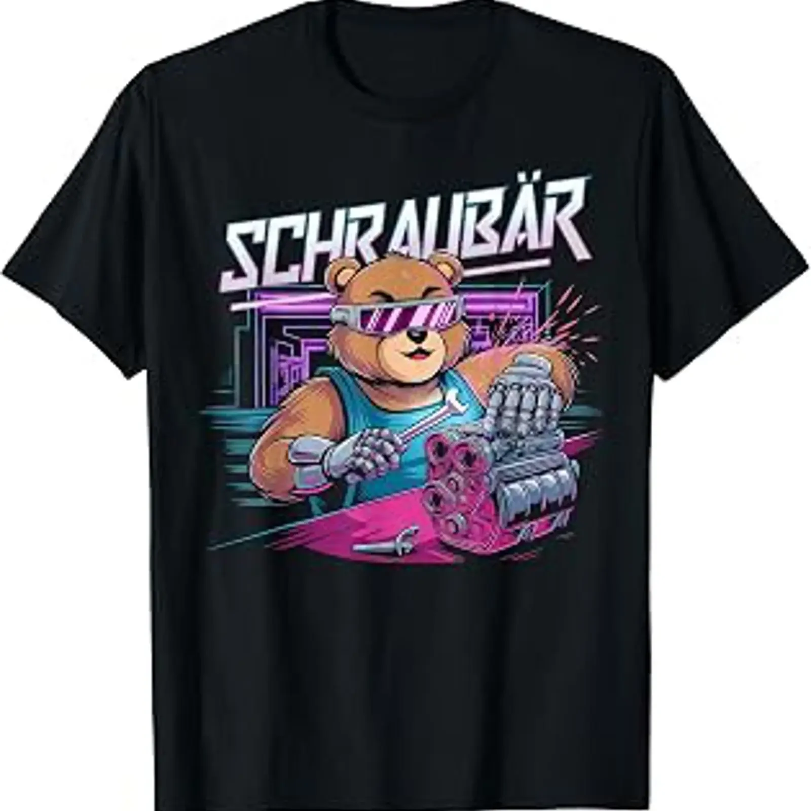 Футболка Schraubär T Shirt Mechanic Car Mechatronics черная S, винтажная, с эффектом потертости, унисекс, модная, мягкая, с графическим принтом, стильная, мужская, дышащая