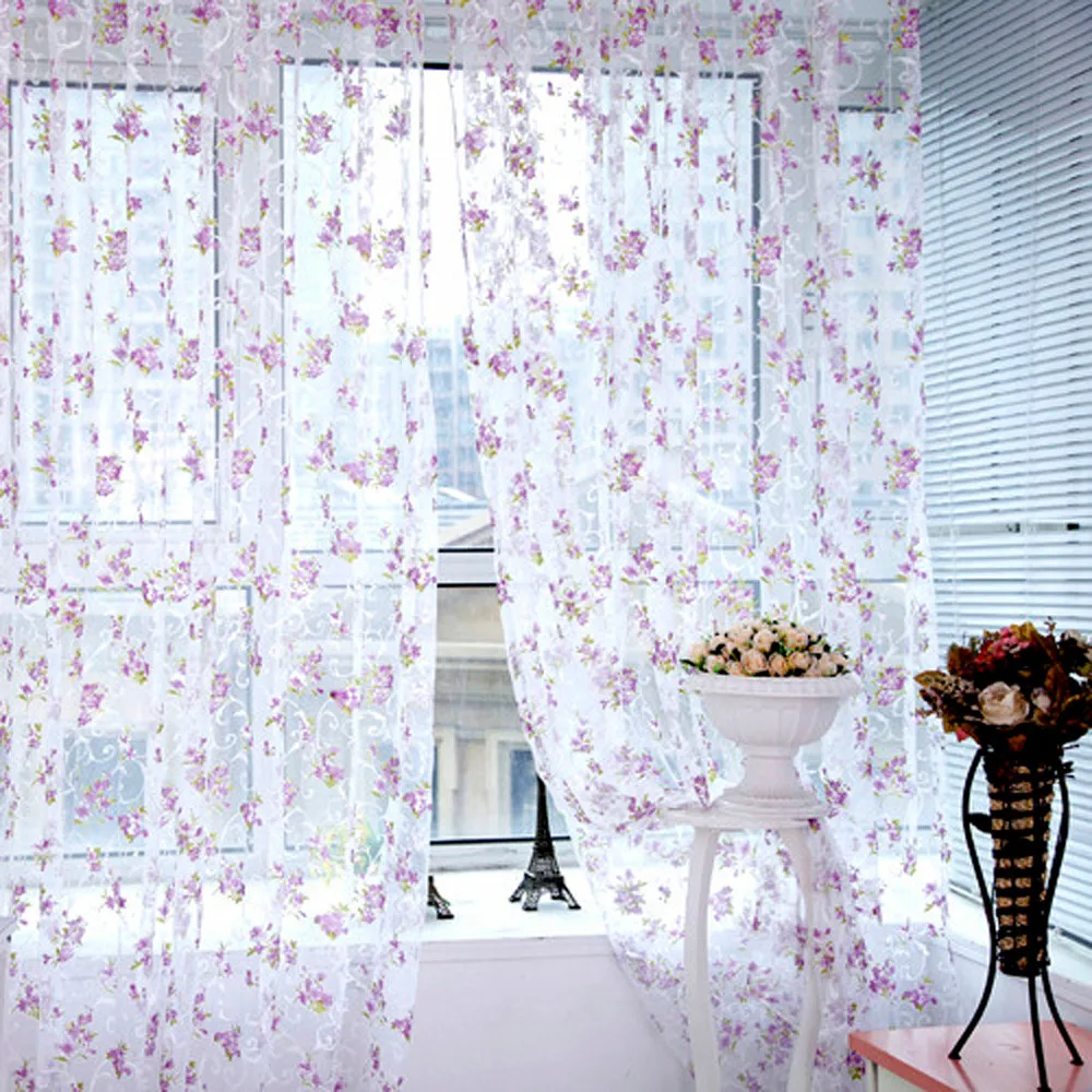 

Flower Sheer Curtain Tulle Window Voile Drape Valance 1 Panel Fabric Home Organizer 2024 Decoracion Para El Hogar Aesthetic Room