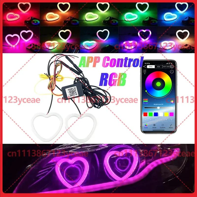 For Auto Bluetooth APP RGB Heart Halo LED Headlamp Fog Lamp Modified Decor Shroud Hardware Repair Component