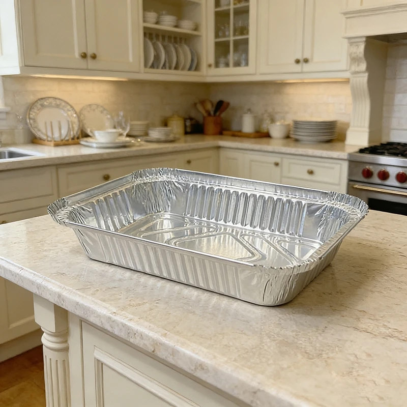 850ml Rectangle Aluminum Foil Container Disposable Food Tray Baking Pan BBQ Roasting Box with Lids Kitchen Catering Supplies