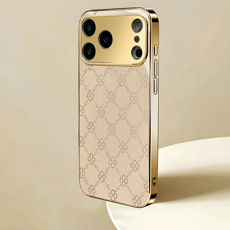 

Luxurious Gold Framed Clover Print For iphone 17 case fashion phone cases Glass Phone Case for iPhone 17、16、15、14、13、pm Pro Plus
