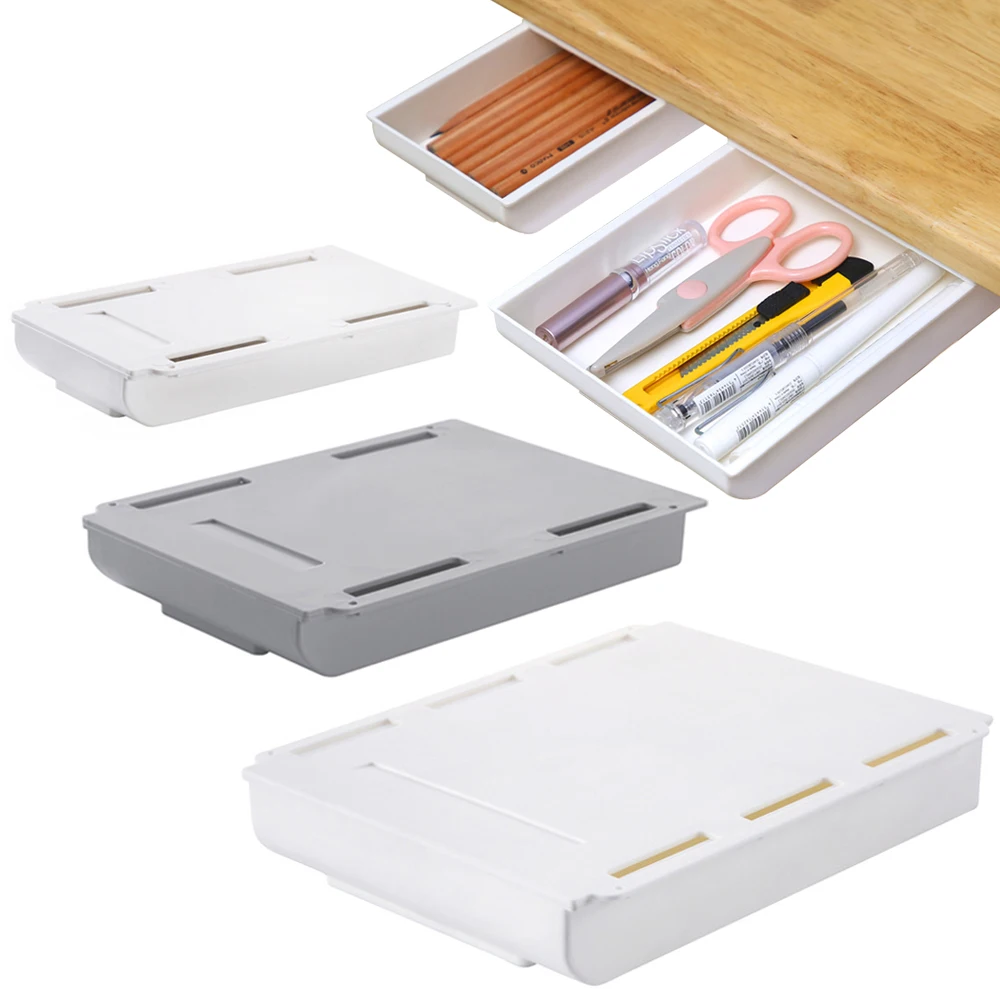 Desk Organizers Storage Drawer Self-adhesive Storage Box Office Stationery Tools Organizers Knife Fork Kitchen Organizer Makeup