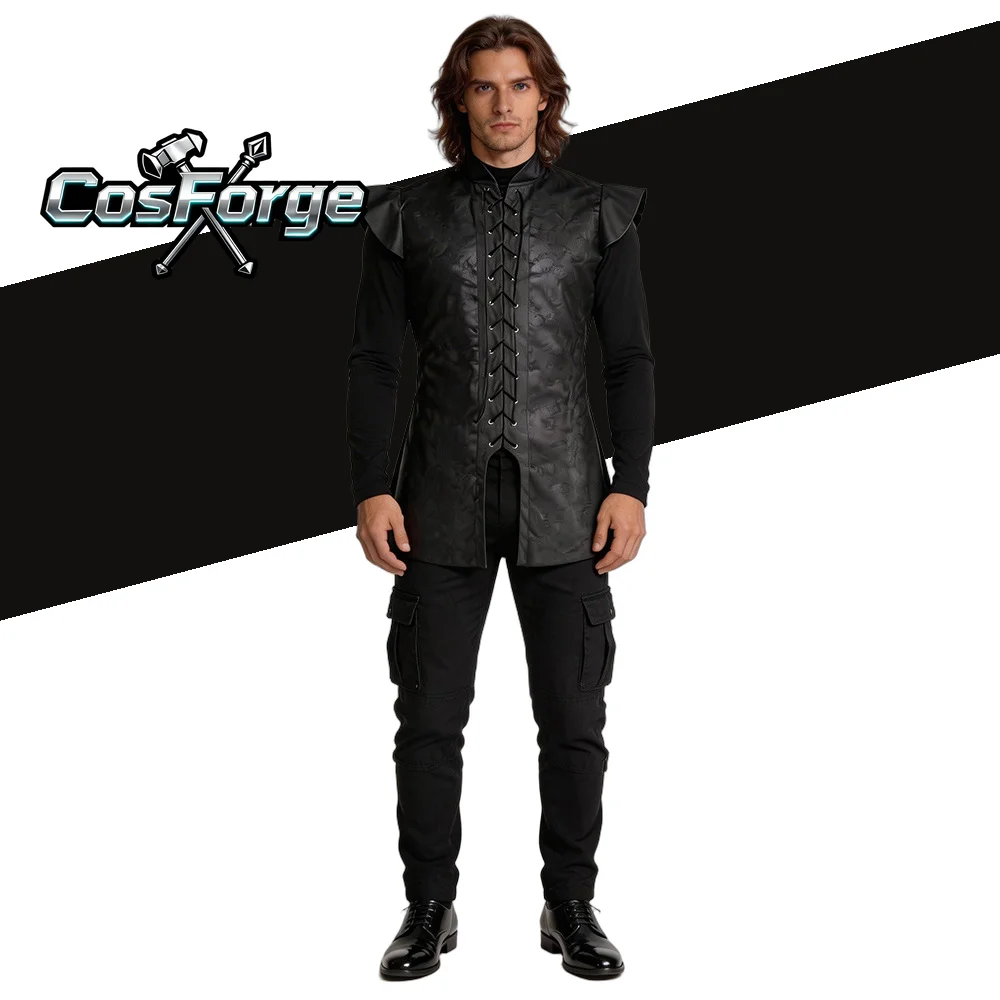 

Medieval Knight Vest Costume - Black Leather Coat Pants Full Set for Halloween Carnival Party