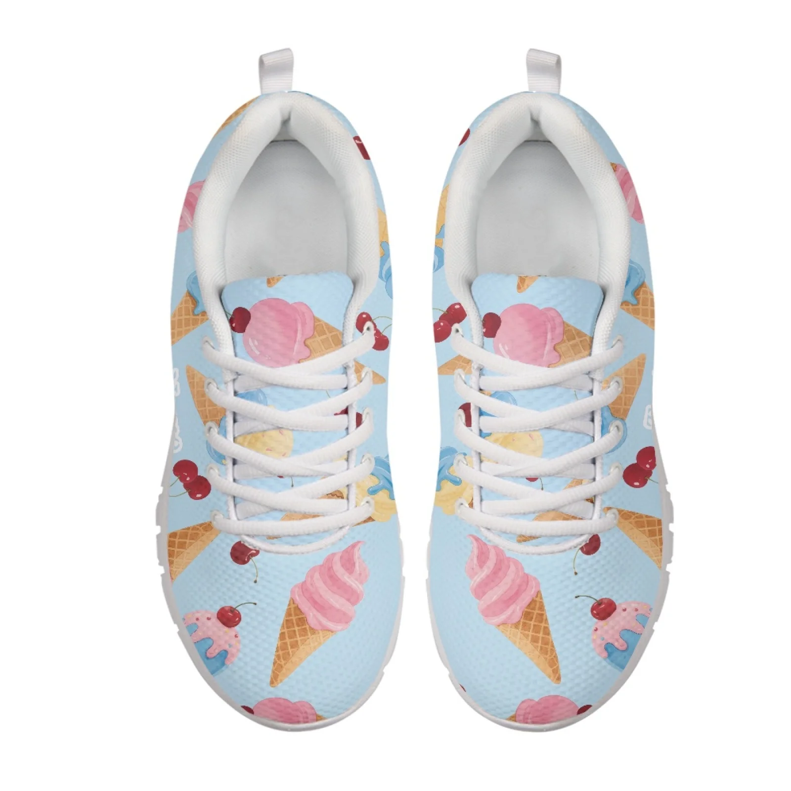 Coloranimal Ice Cream Cherries Mens Athletic Trainers Lace Up Low Top Women Running Shoes for Outdoor