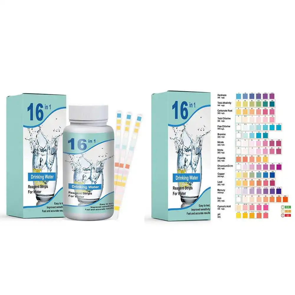 16 Parameter Water Test Strips for Well Drinking Water PH Iron Copper Alkalinity Nitrate Testing Kit 50 100 Strips