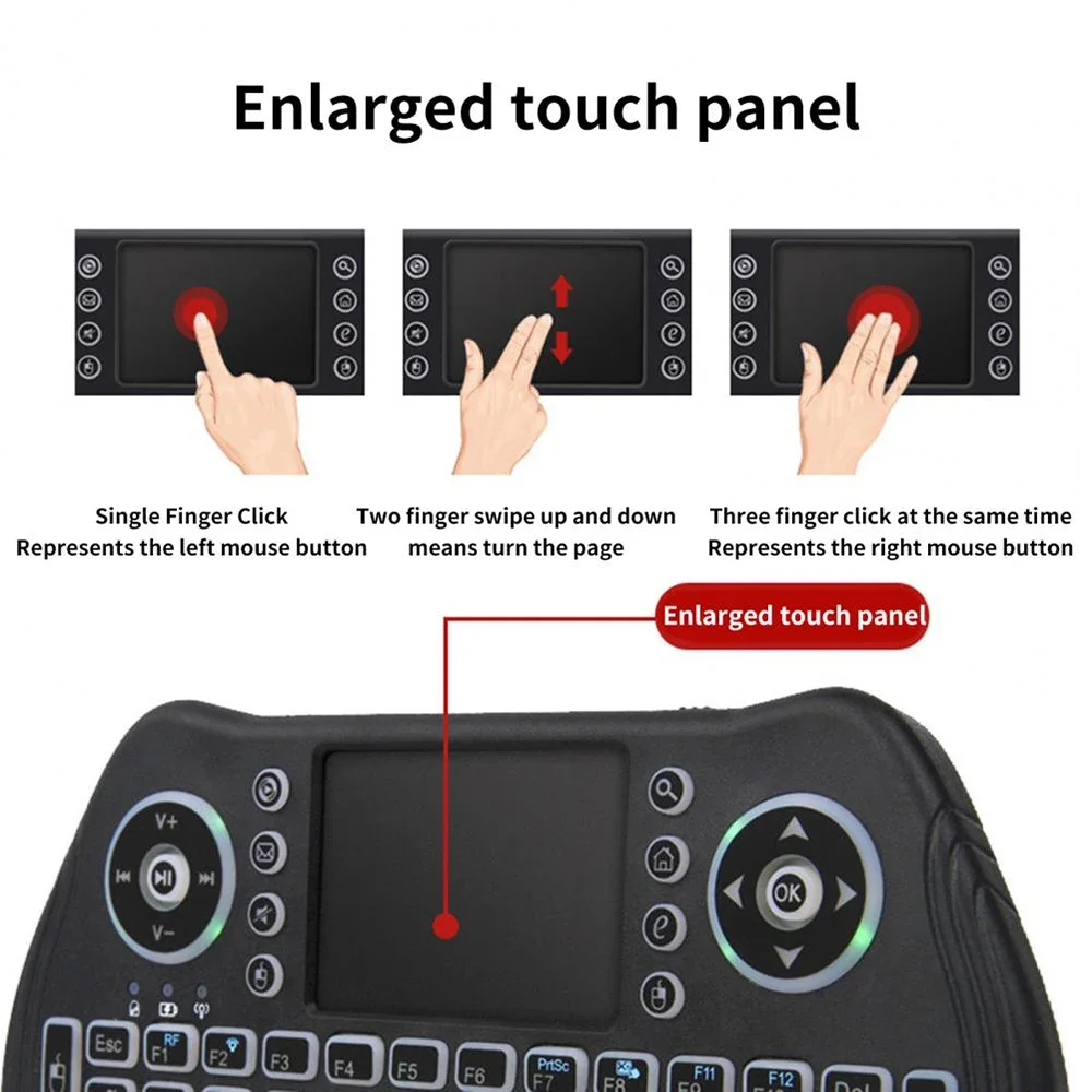 MT10ควบคุมระยะไกลไร้สาย2.4GHz พร้อม backlit ทัชแพดคีย์บอร์ดขนาดเล็กแบบพกพาสำหรับกล่องทีวีคอมพิวเตอร์สมาร์ทโฮมกล่องด้านบน