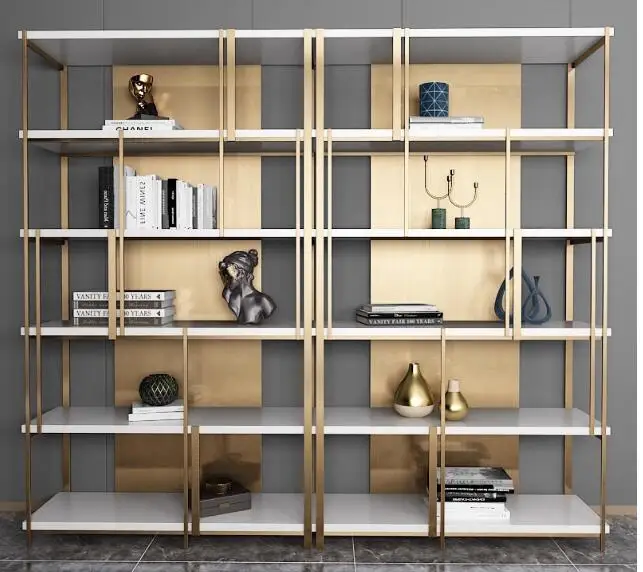 Stainless steel shelves with floor-to-ceiling art deco shelves for simple storage