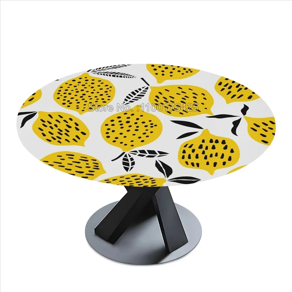 Lemon Elastic Edged Round Fitted Table Cloth,Farm Fruit Waterproof Table Cover Tablecloth Indoor Outdoor Kitchen Holiday Party
