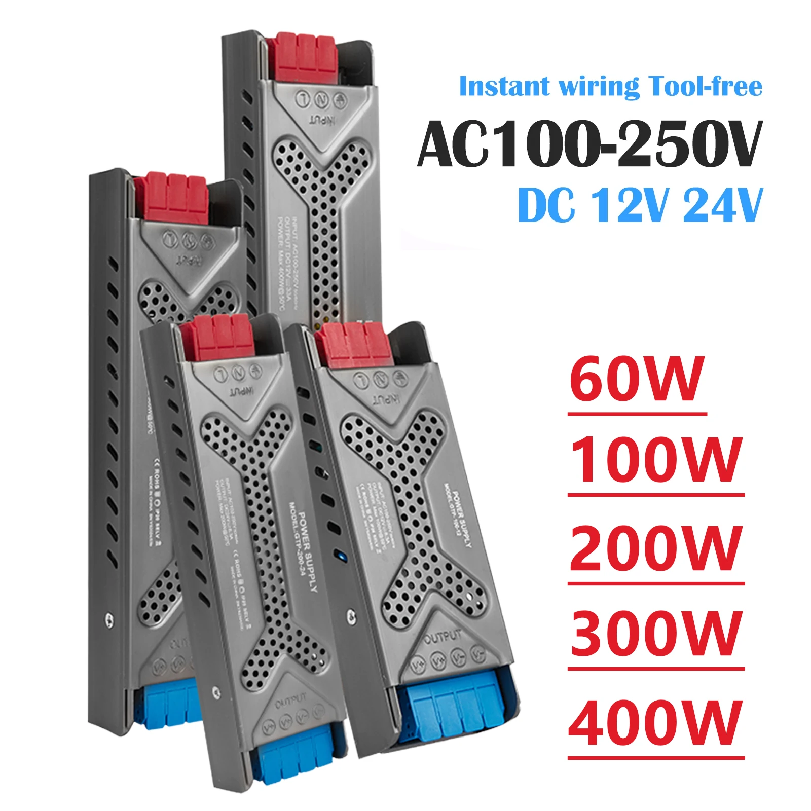 

Ultra Thin LED Power Supply AC100-250V to DC12V 24V 60W 100W 200W 400W Transformer For Strip Light Power Supply Adapter Indoor