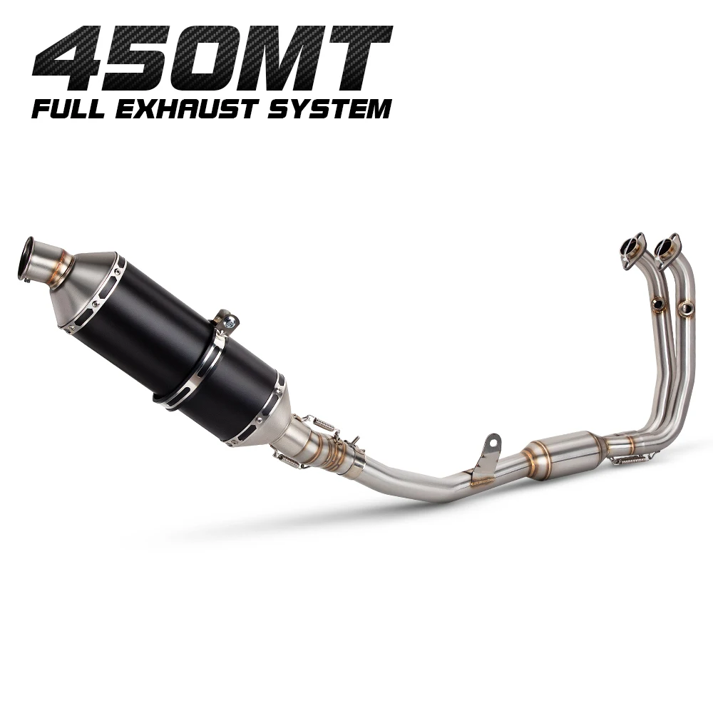 

450 MT надевается на мотоцикле, полная система выхлопа для CFMOTO 450MT ADV Escape, глушитель из нержавеющей стали, переднее среднее звено трубы