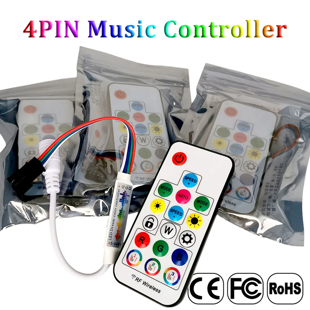 5V 12V 24V 4pin 17 klawiszy kontroler Led muzyczny Mini pilot zdalnego 358 tryby dla 5050 RGB indywidualnie adresowalny pasek Panel świetlny DC USB
