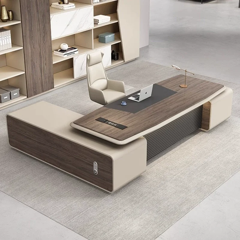 Modern Executive L-Shaped Office Manager Desk Wood Panel Design Office Furniture