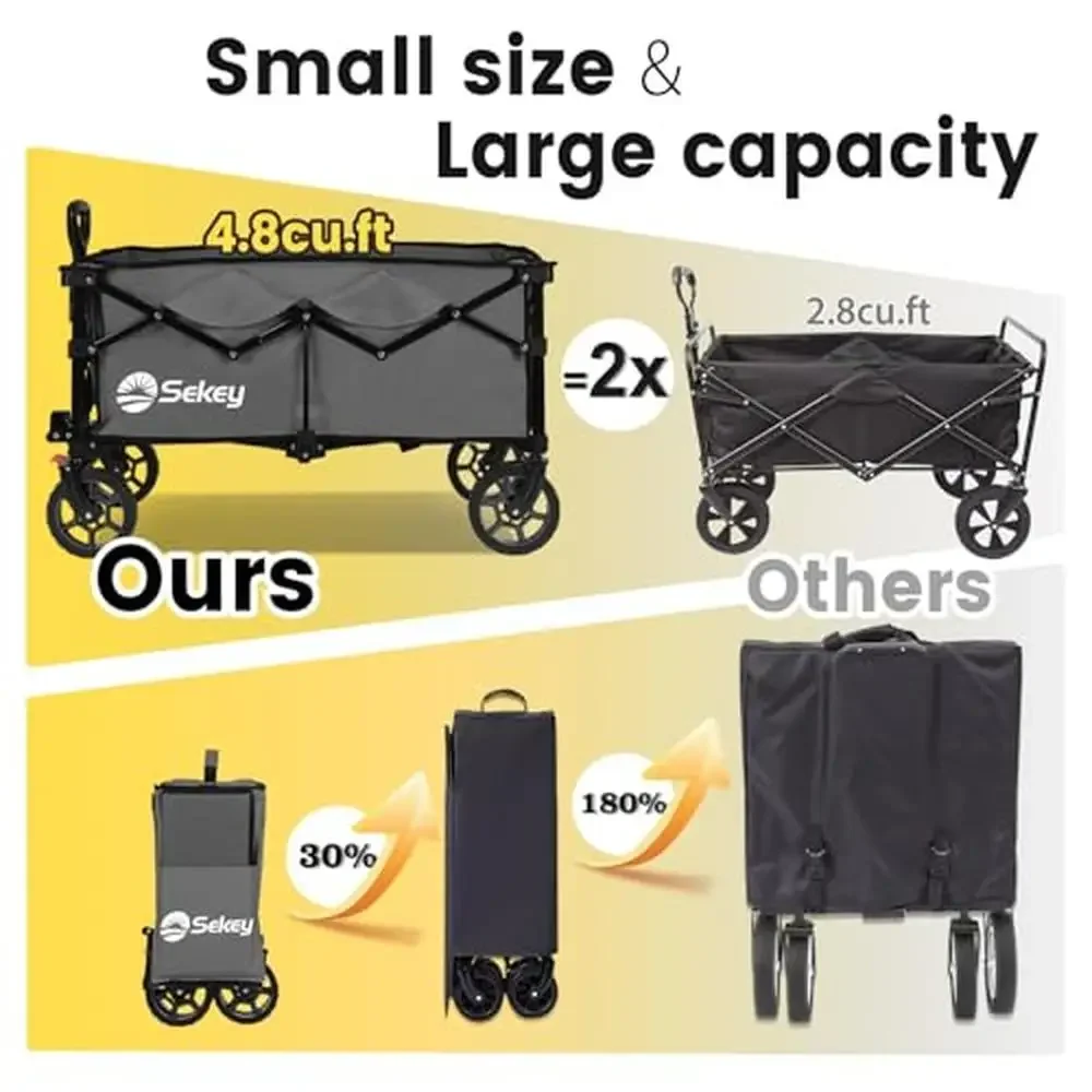 Heavy Duty Folding Wagon Cart with All-Terrain Wheels & Drink Holders 330lbs Capacity Easy Fold Storage No Assembly Required