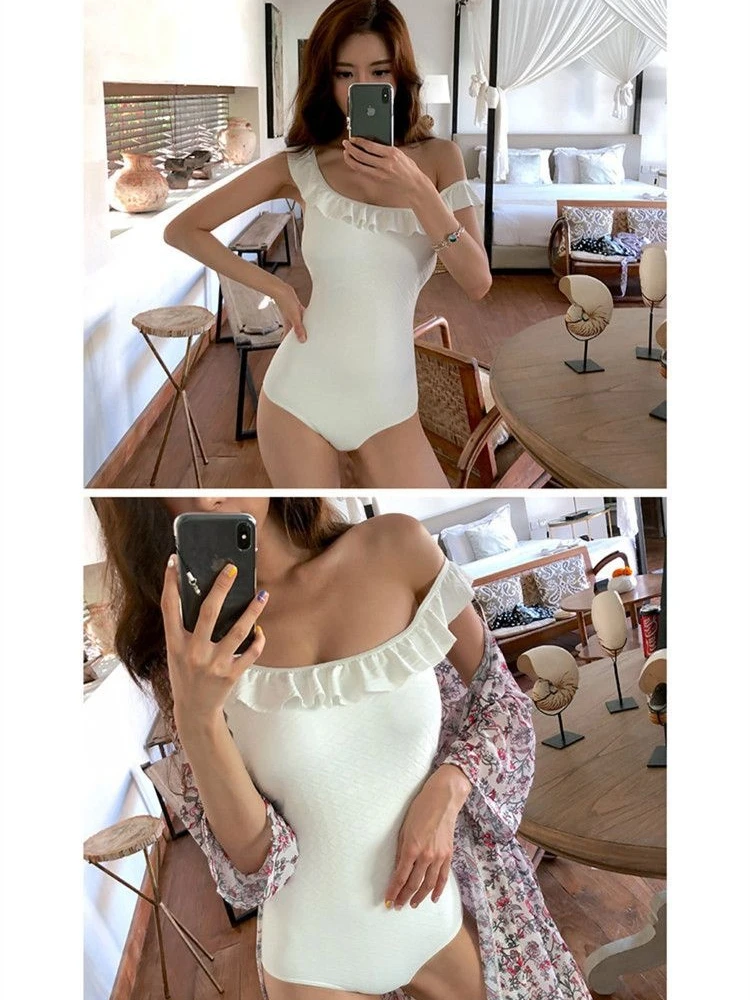 Japanese Harajuku style Y2K hot girl black and white diamond grid one-piece swimsuit hot spring vacation sexy hot girl swimsuit