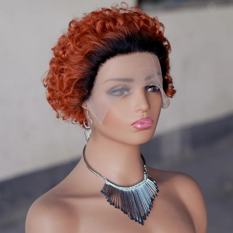 Farbe 4/27 # Kurze Lockige Perücke für Schwarze Frauen 13x1 Pixie Cut Lockige Lace Frontal Perücke aus Brasilianischem Jungfrauenhaar – Detail 10