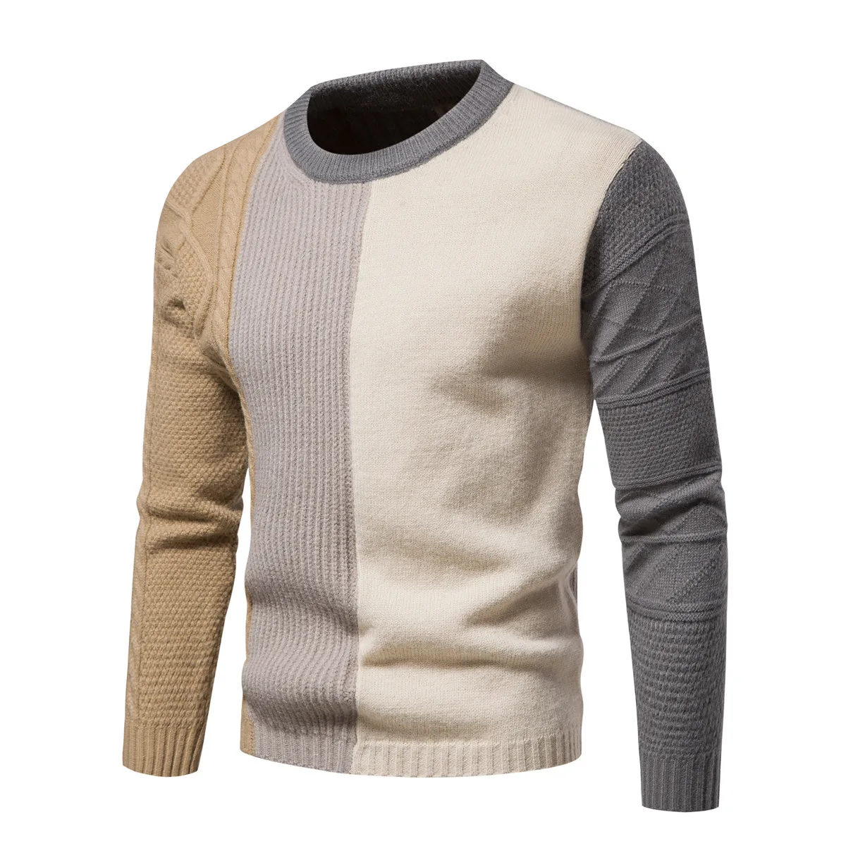 Maglione per adolescenti da uomo spesso caldo inverno Patchwork colore manica lunga stile coreano traspirante moda girocollo pullover vendita calda