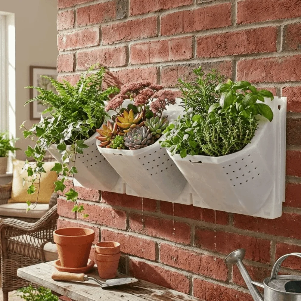 2/3 Holes Wall Flowerpot Plastic Stacked Plants Grow Container Flower Pot Container Wall Mounted Vertical Planter Living Room