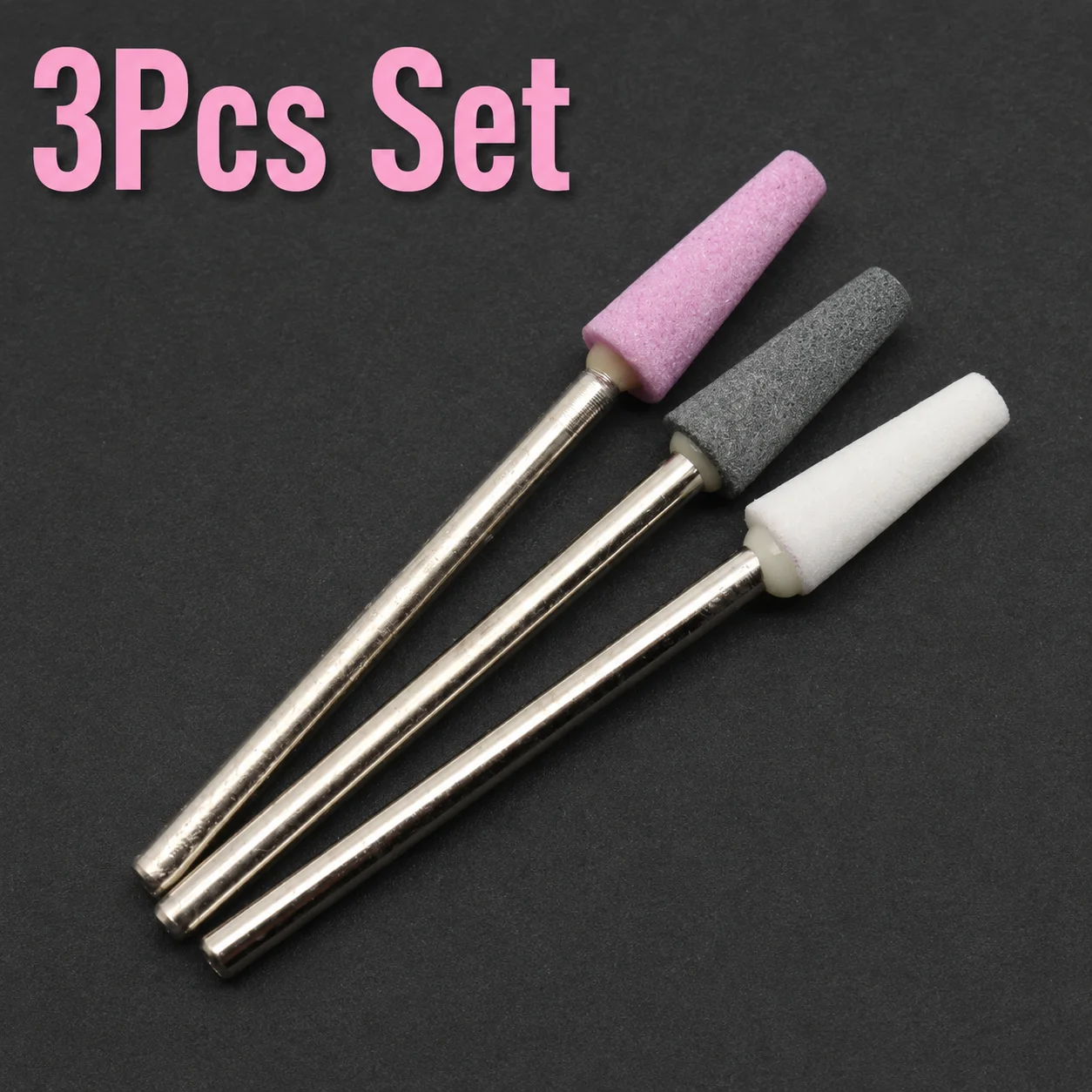 3Pcs Quartz Nail Drill Bit Set 3/32 Inch Shank Cone for Gel Acrylic Nail Polishing & Smoothing Manicure Tool